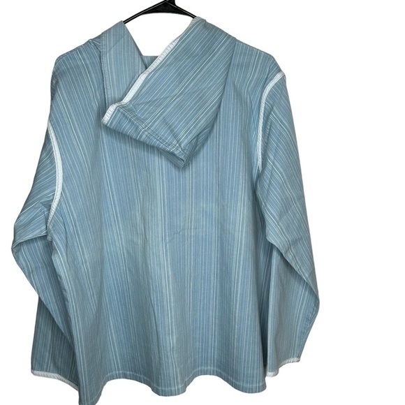 Denim & Co. Women’s Hooded Zip Front Denim Jacket 1X Stripe Lt. Blue - Picture 4 of 4